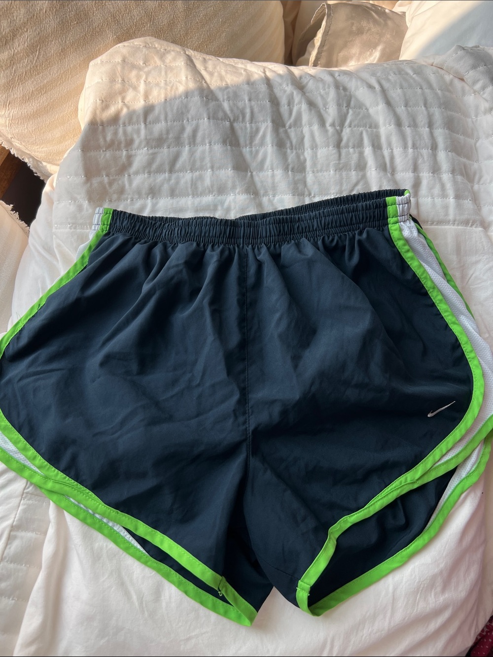 Nike Women's Navy Athletic Shorts with Lime Trim